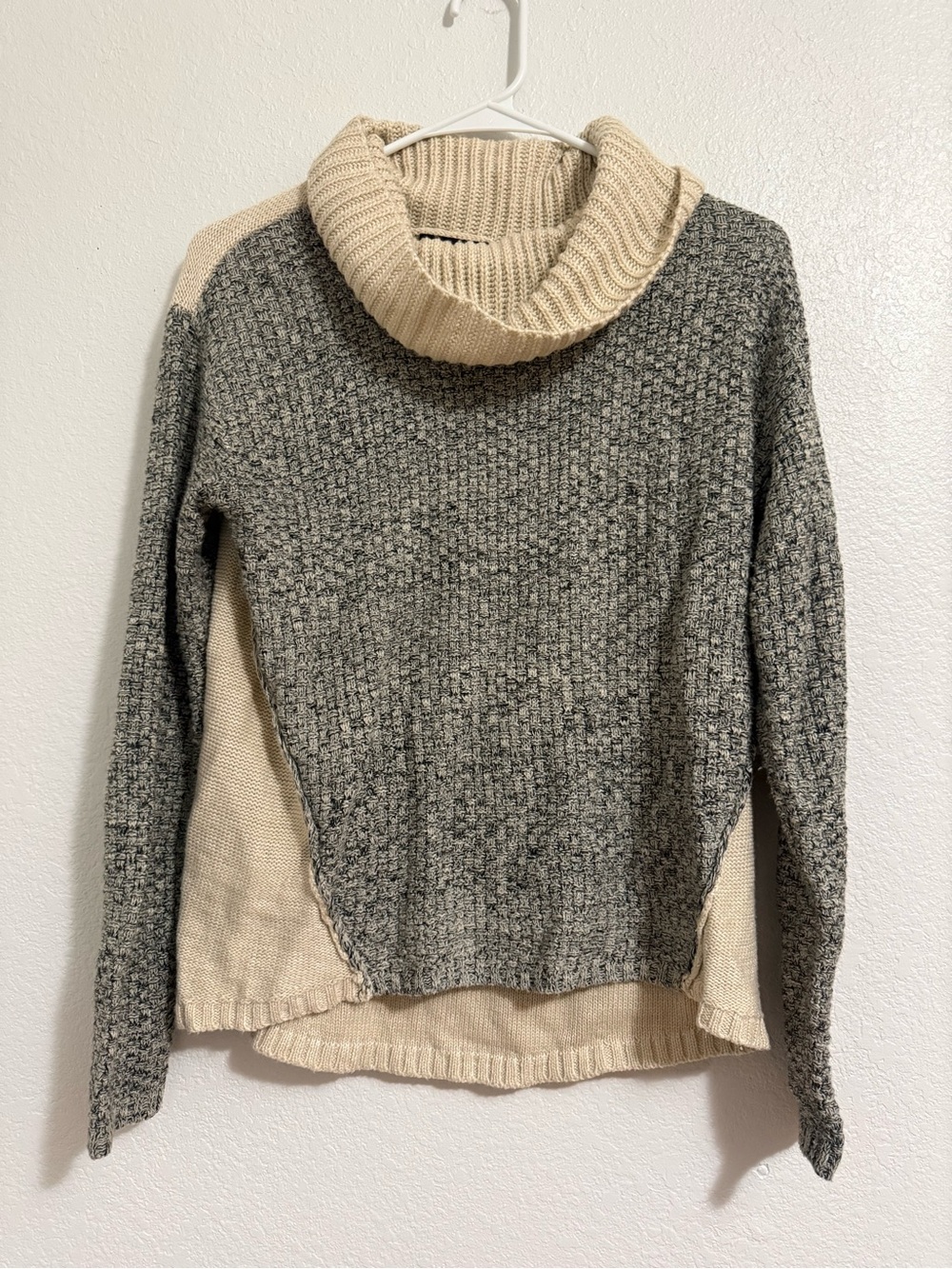 I.N. San Francisco Two-Tone Cowl Neck Sweater in Gray and Cream